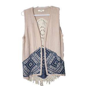 UMGEE USA beige turquoise blue medium vest sweater boho festival